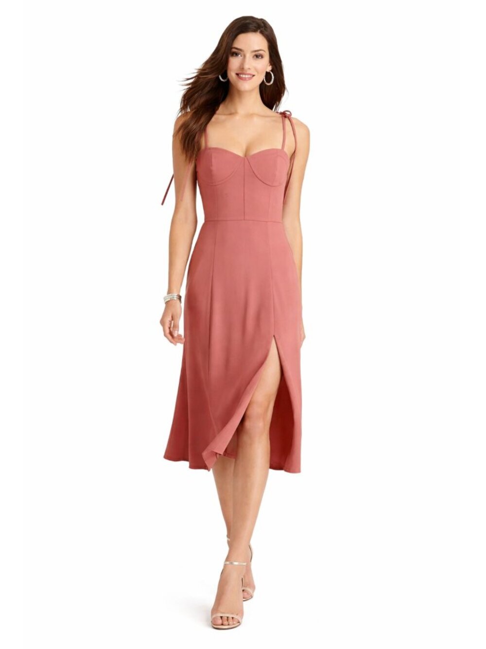 Dessy Collection 3069 Dusty Rose Bustier Midi Dress SIze 0- NWT